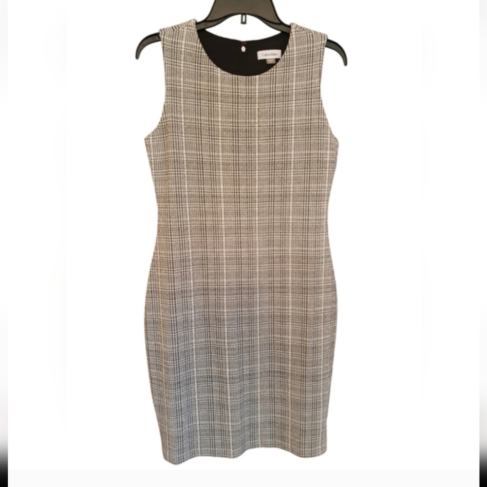 Calvin Klein Black and White Houndstooth Sleeveless Dress Size 6 - Picture 2 of 4